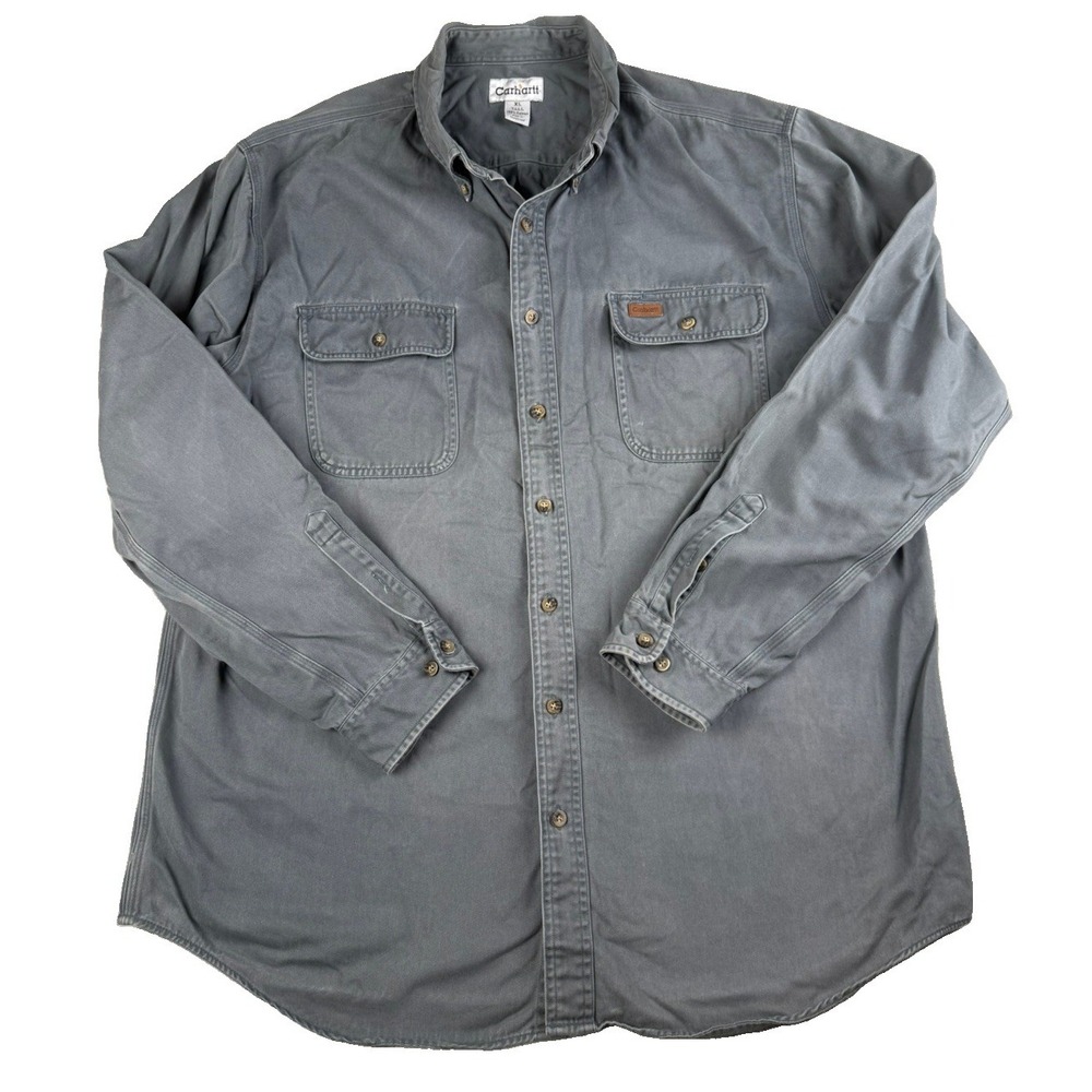 Carhartt Work Shirt Mens XL Tall Gray Blue 100% Cotton Button Up Workwear